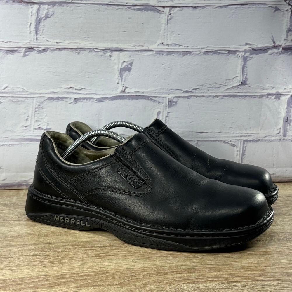 Merrell World Passport Black Leather Slip On Shoes Men's Size 11 Casual Loafers